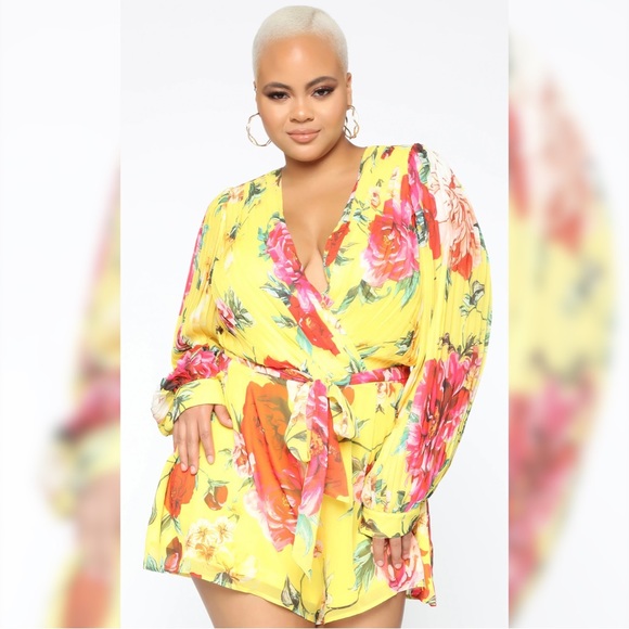 Fashion Nova Shantel Romper in Yellow combo sz 1X New - Picture 2 of 8